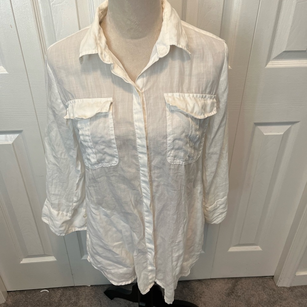 Hudson Room 100% RamieWhite Casual Shirt with side pockets